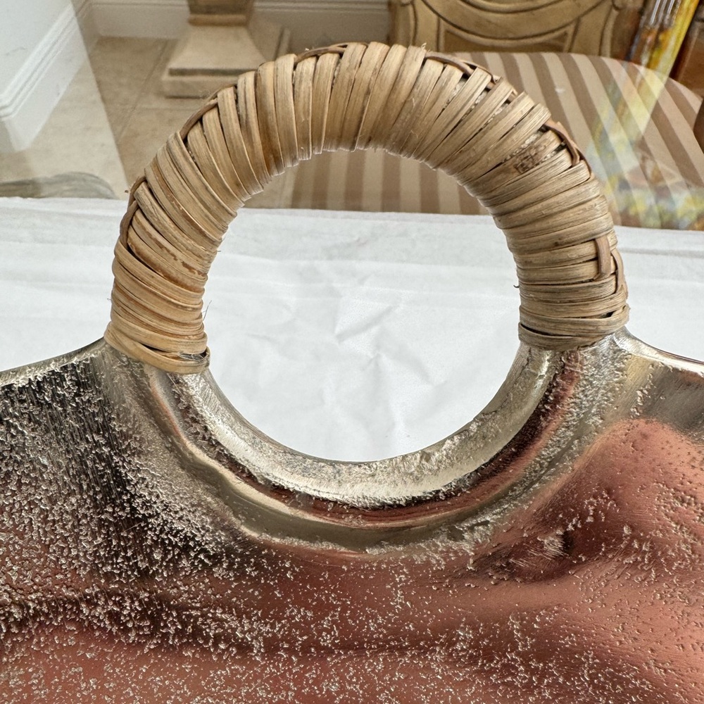 Zodax Mendocino Raw Aluminum Bowl with Rattan Wrapped Handles - Picture 4 of 11